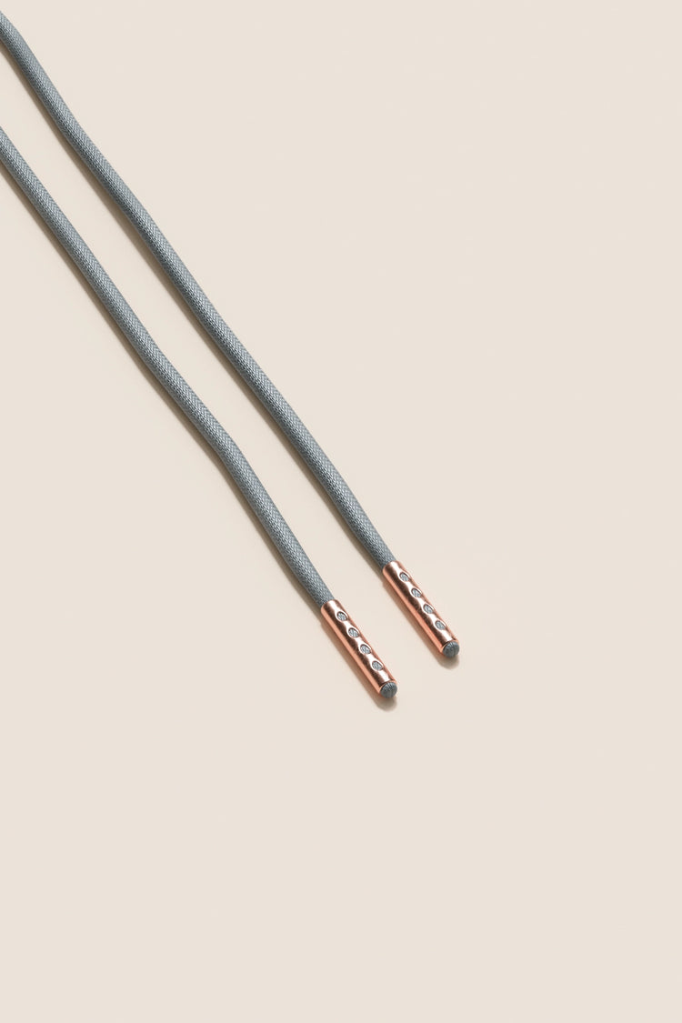 Senkels Aluminium Grey 2.5mm Round Waxed Shoelaces with Rose Gold Aglets