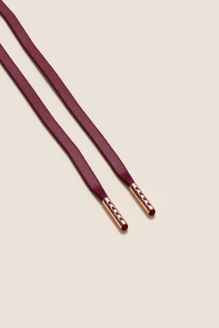Senkels Bordeaux 3mm Flat Waxed Shoelaces with Rose Gold Aglets