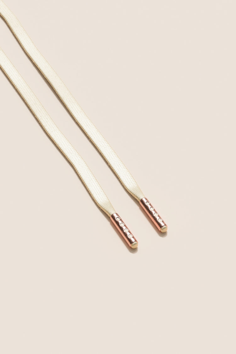 Senkels Cream 3mm Flat Waxed Shoelaces with Rose Gold Aglets